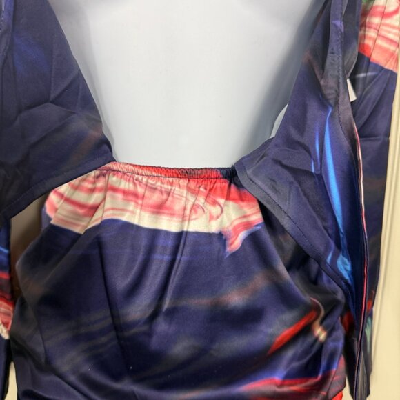 AKIRA Swirl Print Satin Mini Dress – XS (Red Multi) - Picture 6 of 8